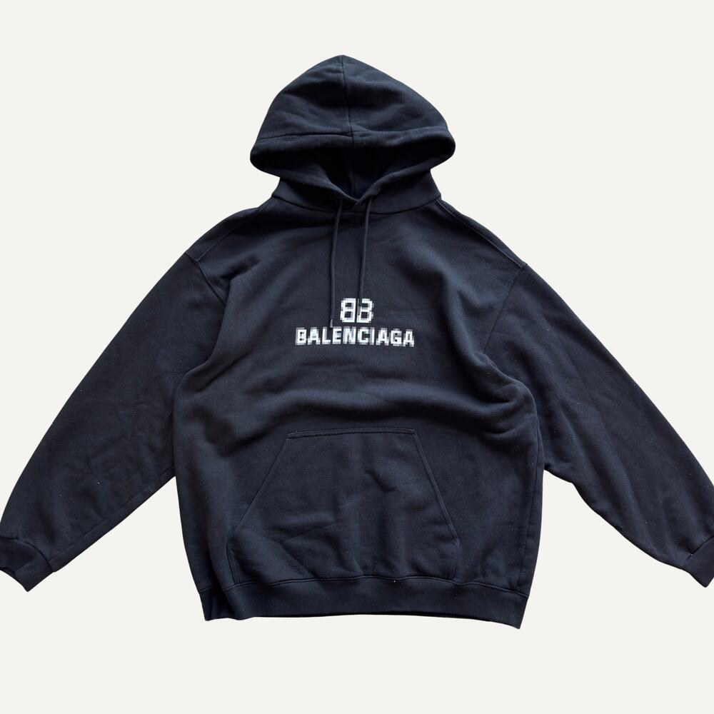 Balenciaga BB Pixel Logo Hoodie Black Small 600583 2021 Oversized